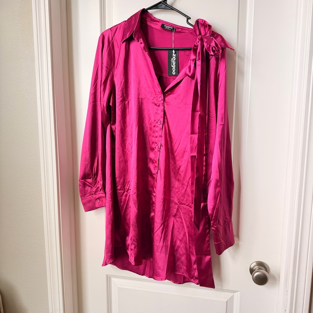 Zeagoo Vibrant Pink Satin Blouse